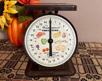 Brown Metal Kitchen Scale, Vintage American Family Food Graphics, Fall Decor