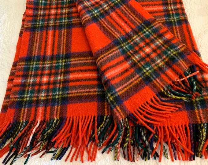 Vintage Connemara Wool Red Plaid Throw Blanket, Providence Foxford