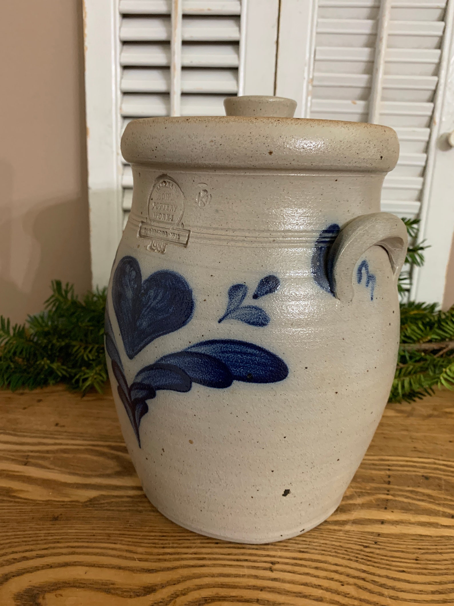 1988 Rowe Pottery Works Stoneware Large Crock Jar with Lid 10 Etsy