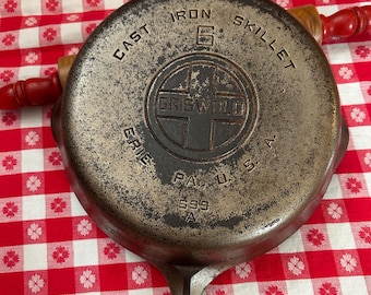 Sartén de hierro fundido con logotipo grande de Griswold n.° 6, 9 pulgadas, niquelada, Erie 699