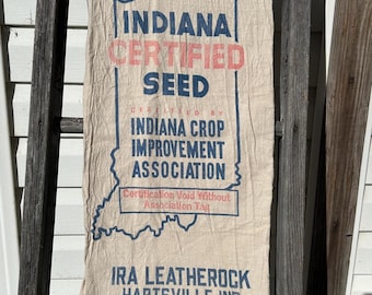 Vintage Indiana Cloth Seed Sack, Ira Leatherock Hartsville, Rustic Unbleached Cotton Farm Bag, Repurpose Fabric