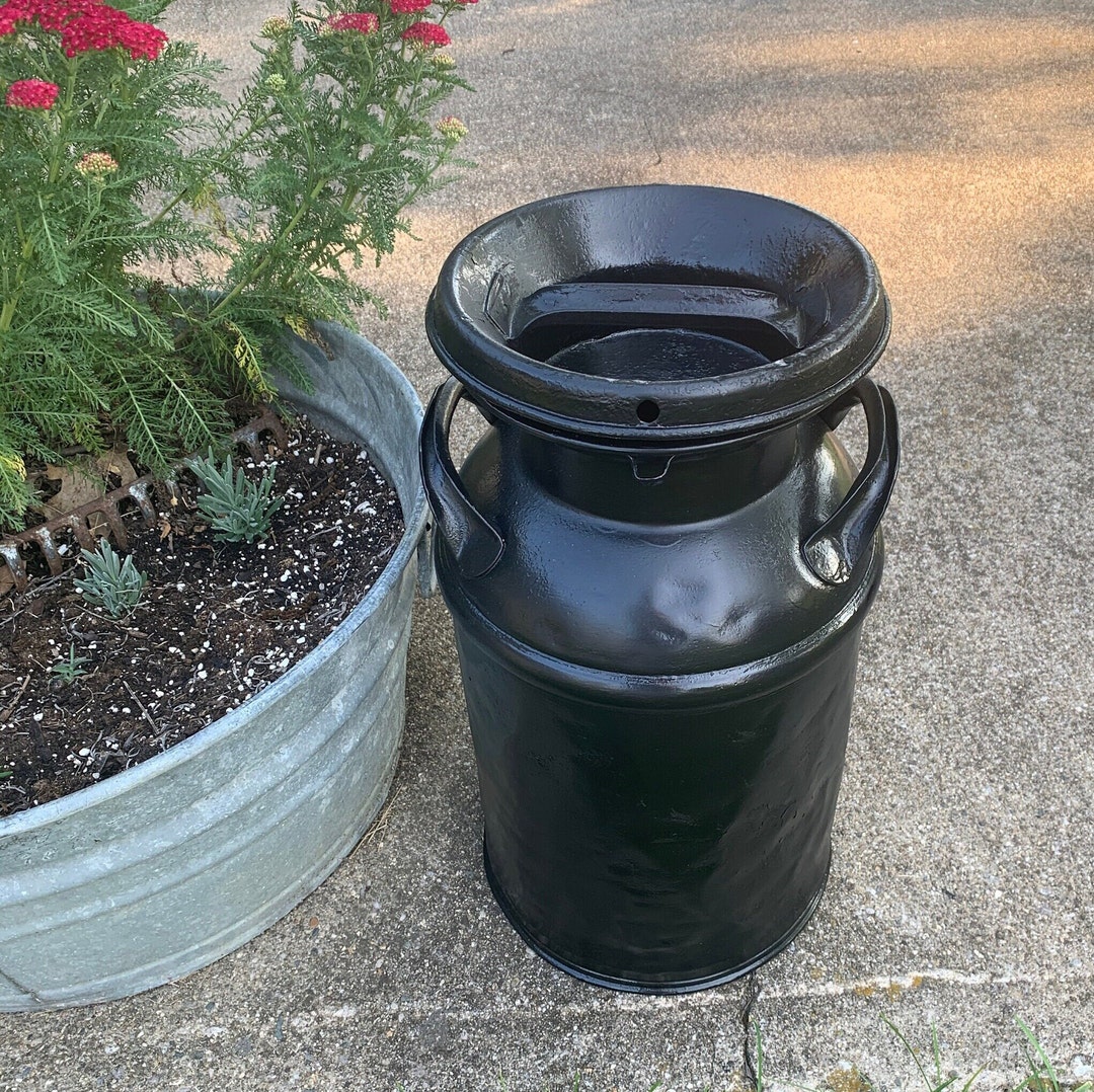 Vintage Black 5 Gallon Milk Can Painted Heavy Steel Metal Etsy