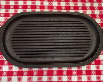Vintage Restored Cast Iron Long Oval Griddle Broiler Grill, Patent 219833, Primitive Camping Grilling