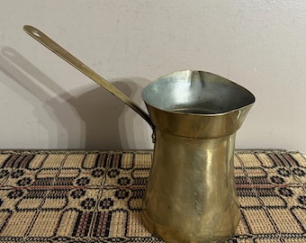 Vintage Aged Brass Butter Sauce Milk Warmer, No. 12 Rustic Country Kitchen Decor, 6 inches tall