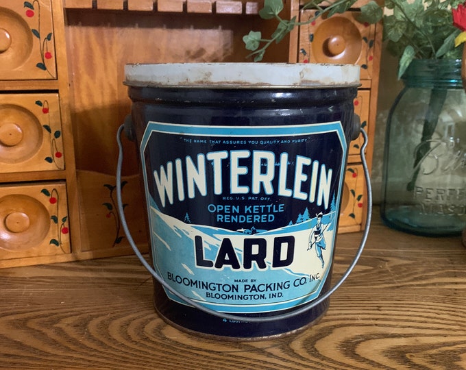 Winterlein Lard Bucket 4 Lb Pail, Bloomington Indiana Advertising Can