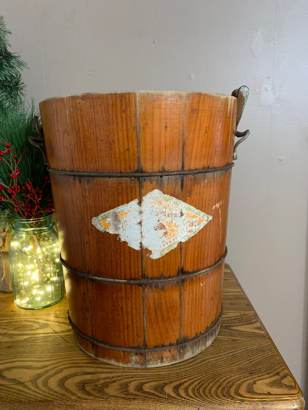 Vintage Wooden Ice Cream Bucket Rustic White Mountain Pine Etsy