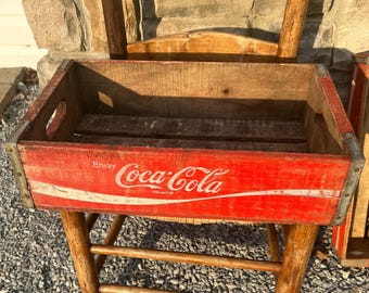 Coca Cola Crate, Vintage 1975 Wooden Soda Pop Coke Case, Red White Rustic Beverage Box