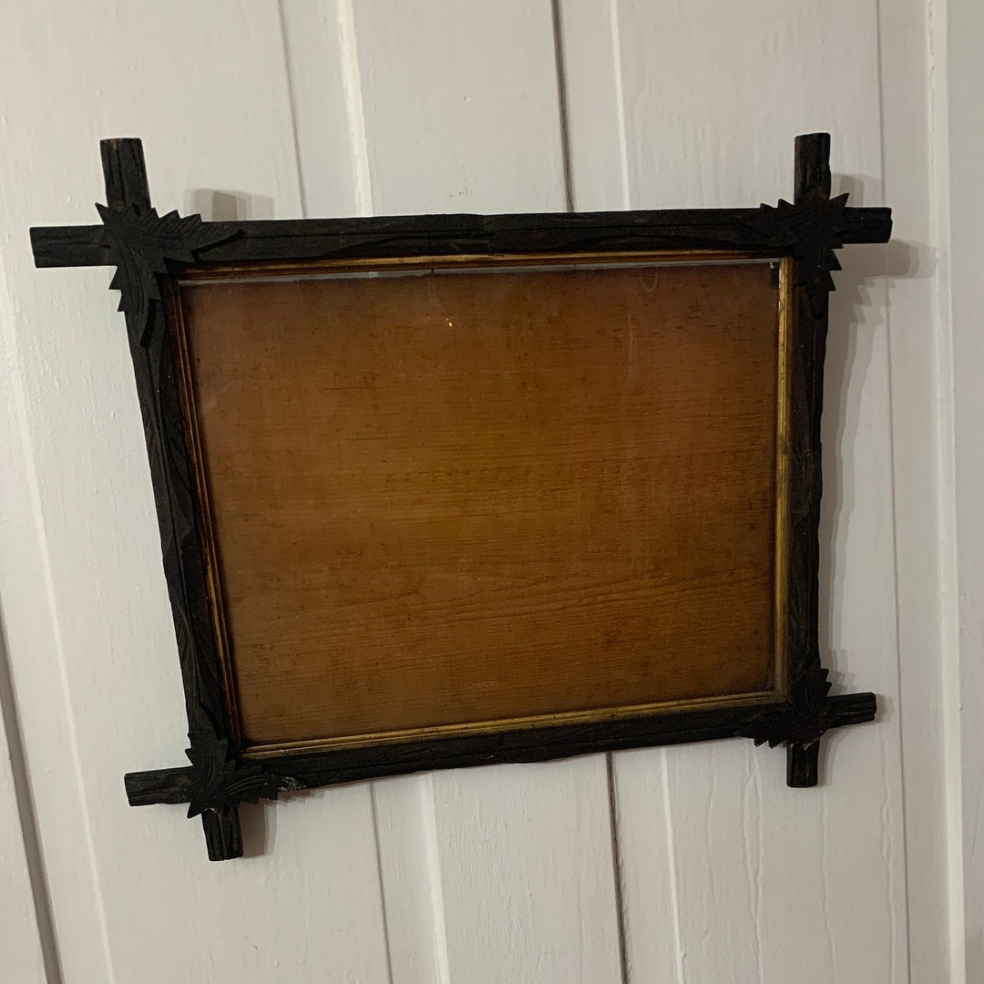 Antique Wooden Picture Frame, Adirondack or Victorian Carved Wood With