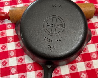 Vintage No. 4 Griswold Cast Iron Skillet Erie PA 702, Restored 7-inch Pan