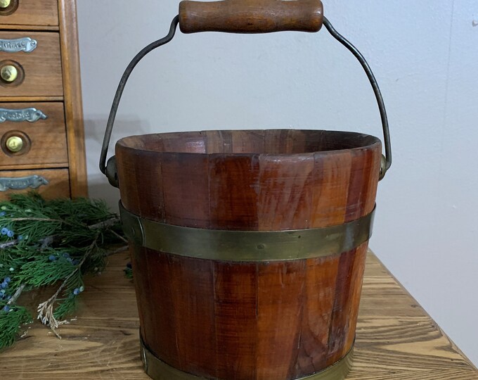 Small Wooden Bucket With Wire Bail Wood Handle Rustic Pail W Etsy