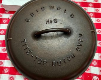 Antique Griswold Tite-Top Dutch Oven Cast Iron Lid, Restored Erie PA  2552, No. 9, HAS FLAW