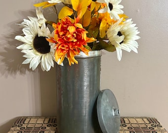 Vintage Primitive Metal Container, Original Ice Cream Freezer, Unique Vase Rustic Home Decor