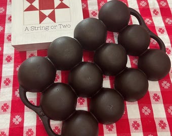 Antique Cast Iron Brownie Pan Raised Molder Mark Letters, Restored 12-Cup Golf Ball Style Baking