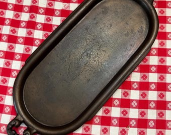 Antique Cast Iron Griddle: Restored Late 1800s Oval Pan, Fancy Handle, Sad Iron Heater