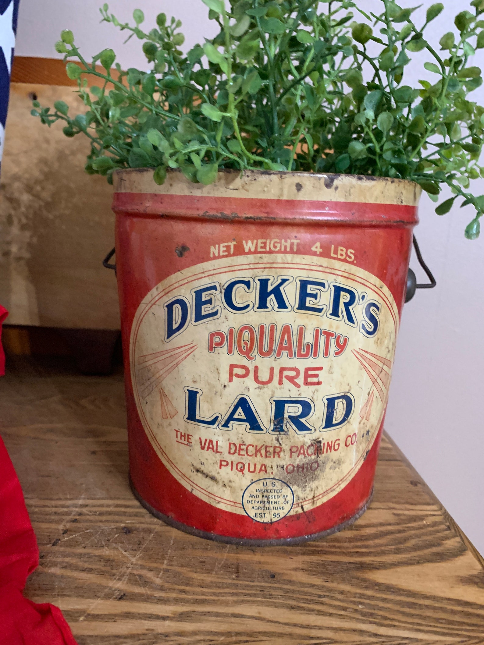 Red Lard Pail Can Vintage Decker's Piqua Ohio 4 lb Size Etsy