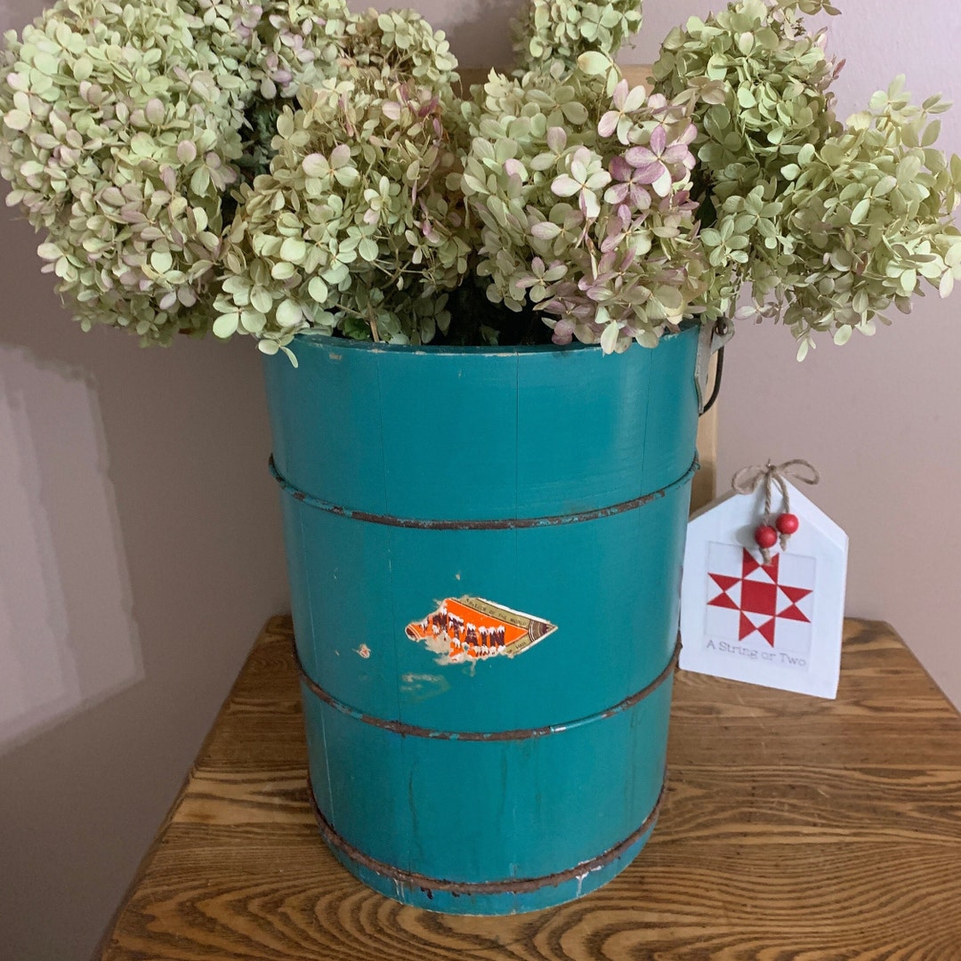 Vintage Wooden Ice Cream Bucket Teal Blue Green Paint Freezer Etsy