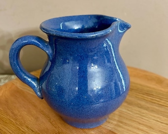 Antique Bybee Cream Pitcher, 1930s KY Pottery, Blue Glazed 4.5 in Tall