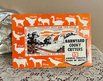 Cortadores de galletas vintage con forma de animales de granja, 11 galletas de metal con forma de animales con caja, ganso, etc. Fiestas de cumpleaños infantiles, juegos con arcilla, fiesta de Pascua.