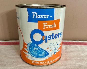 Vintage Gallon Oyster Tin Can: Colonial Beach VA, Coastal Virginia Advertising Decor, Beach House Display