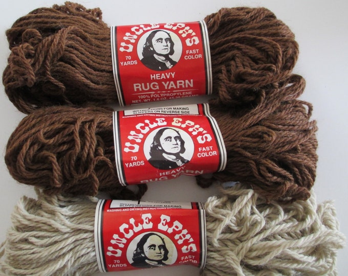 3 Skeins Heavy Rug Yarn Cinnamon Brown & Beige Uncle Etsy