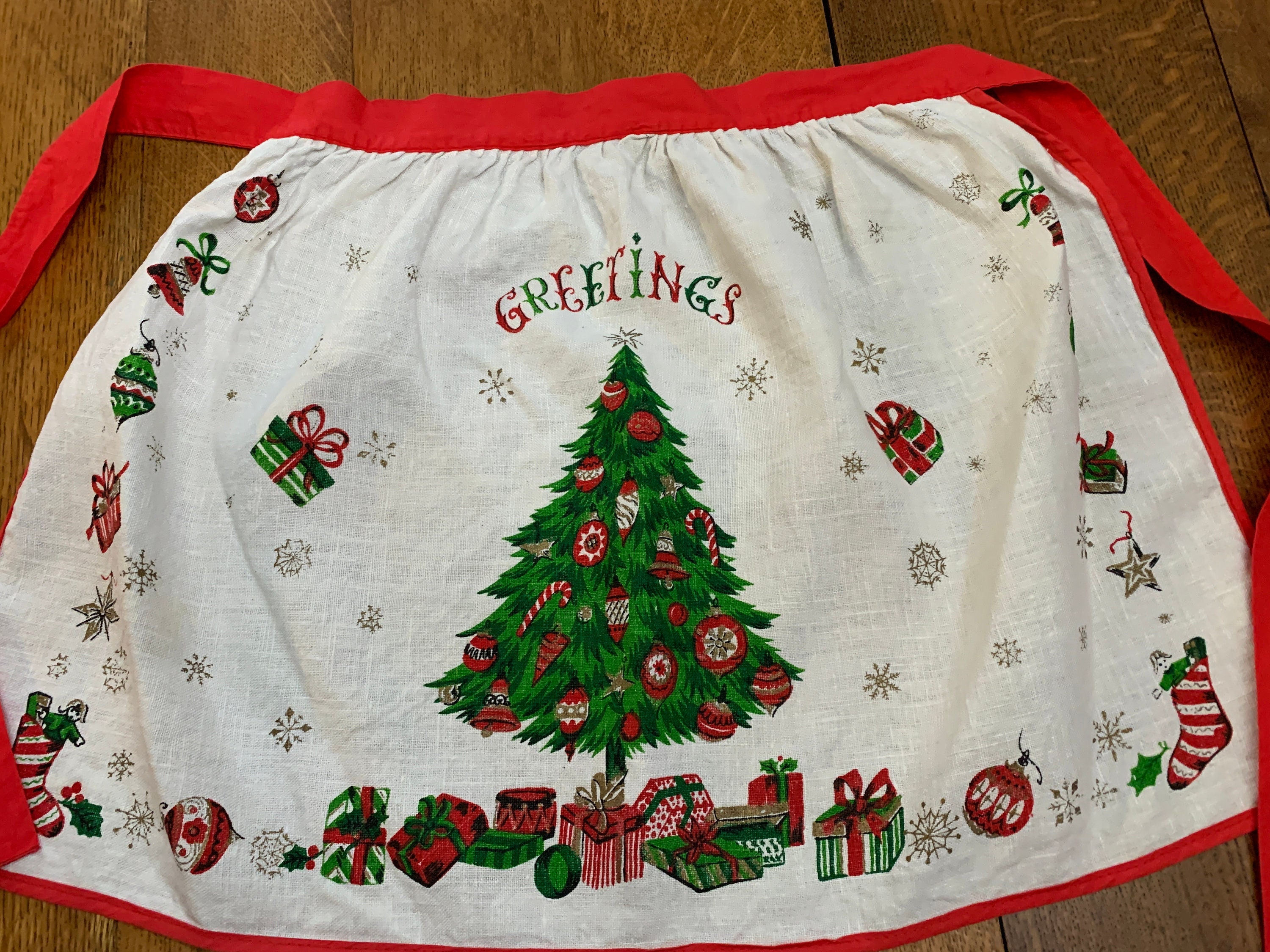 Vintage mid-century 1960s Christmas Waist Aprons half Apron holiday Vintage mid-century 1960s Christmas Waist Aprons half Apron holiday