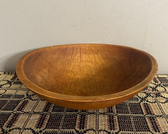 Vintage 12 inch Turned Wooden Bowl, Prim Off Round Maple Wood Rustic Farmhouse Fall, Has Flaw