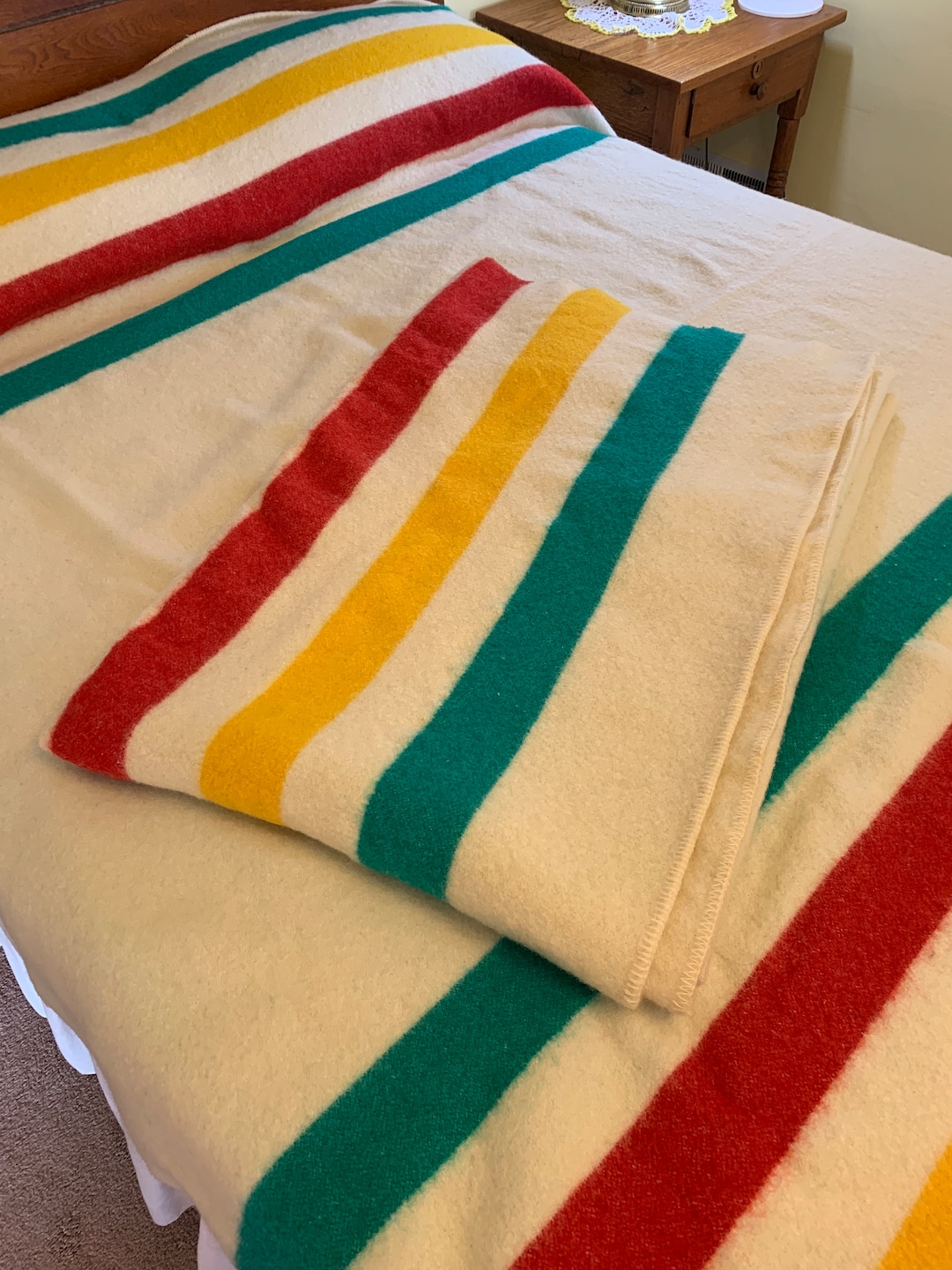 Vintage Striped Wool Blanket Horner Woolen Mills Eaton Rapids MI, Warm