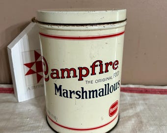 Campfire Marshmallows Tin, Vintage Replica Advertising Kitchen Food Canister, Red White Blue Decorating