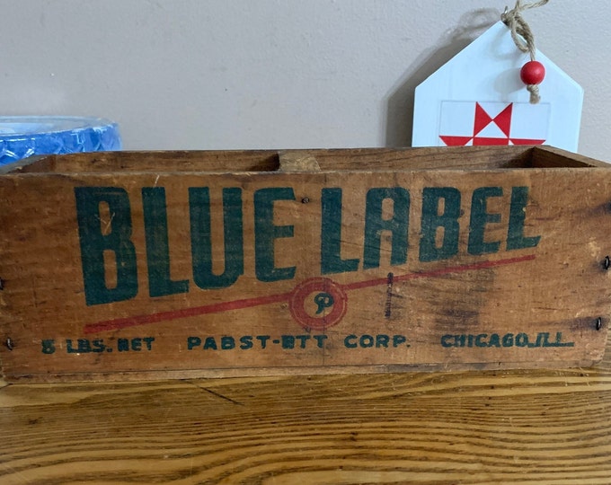 BLUE LABEL Wooden Cheese Box, Vintage 5 Pound Size Box, Pabst CHICAGO