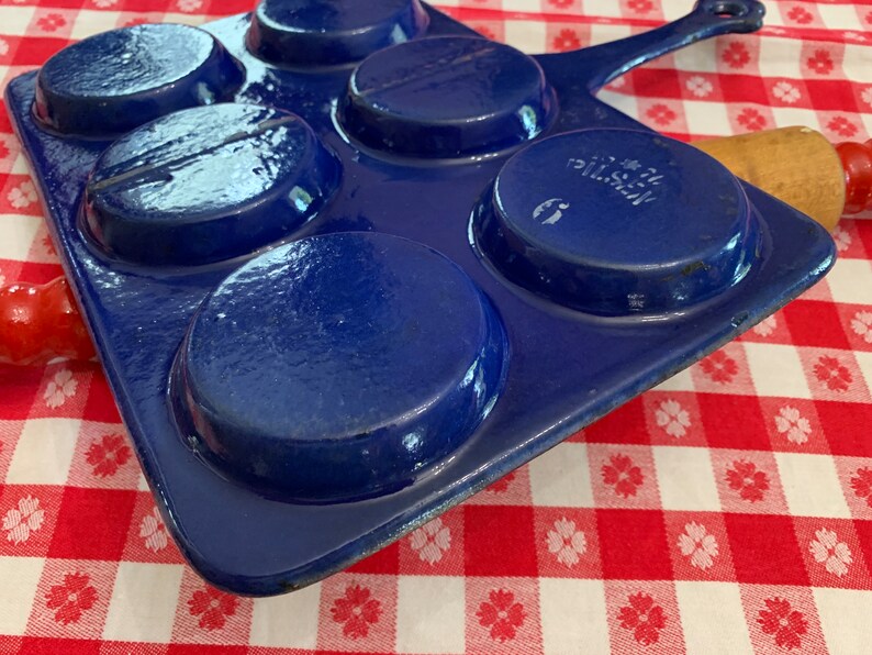 Antique Pilsen Cast Iron Enamel Egg Poacher 6 Cup Marked Etsy