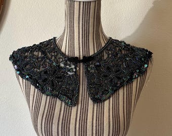 Vintage Black Beaded Collar Cape Art Deco Woman's One Size