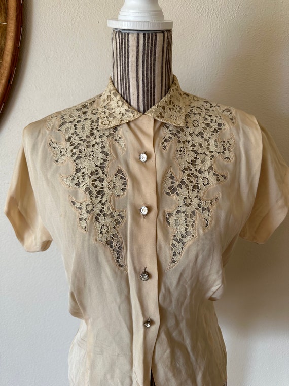 Vintage 40s Morlove The Couturier Blouse Lace Wom… - image 4