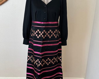 Vintage 60s Eastex Mod Maxi Dress Black Pink Woman's M