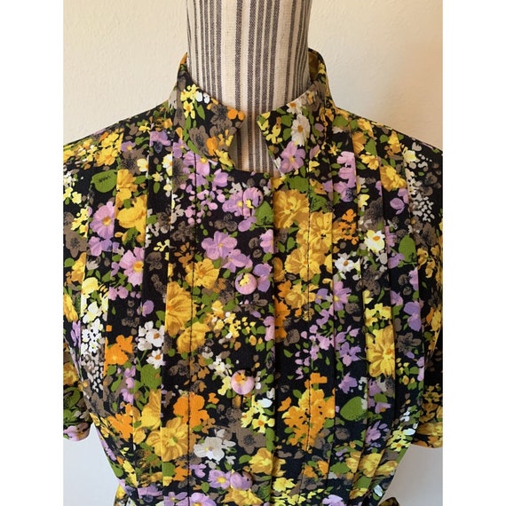 Vintage 70s Floral Pleated Dress Mid Mod Womans M - image 2