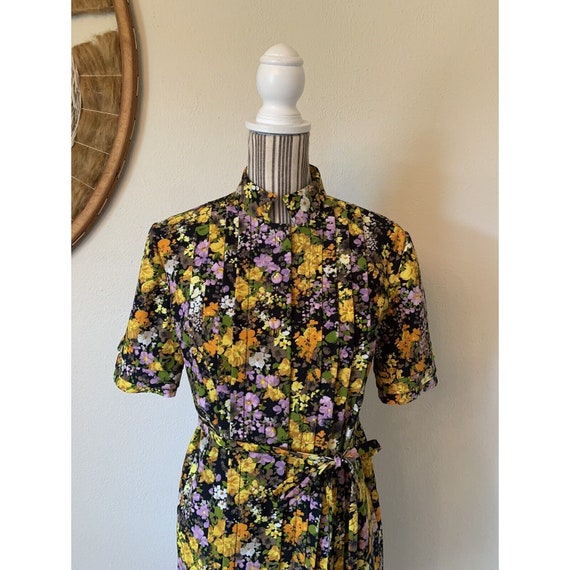 Vintage 70s Floral Pleated Dress Mid Mod Womans M - image 3