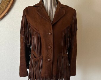 Vintage 70s Chocolate Brown Suede Fringed Western Jacket Women's M