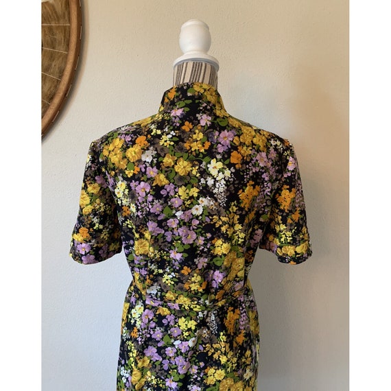 Vintage 70s Floral Pleated Dress Mid Mod Womans M - image 8