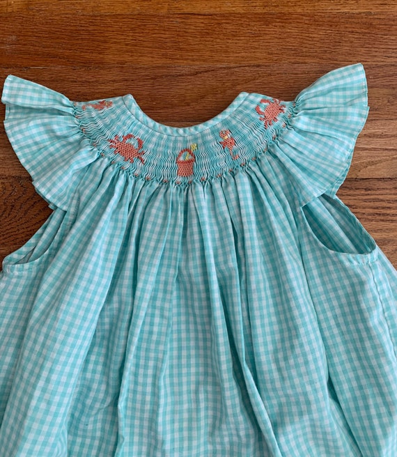 Vintage 70s Plaid Beach Girls Dress Blue Size 5 - image 1