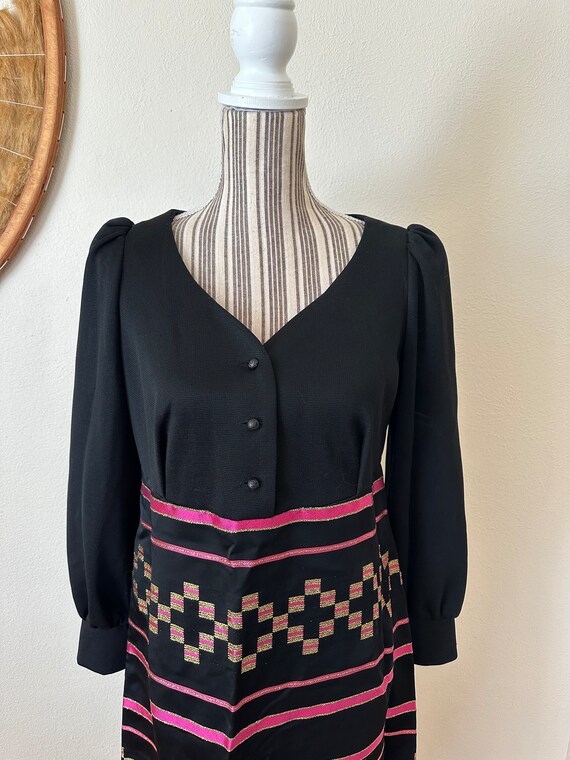 Vintage 60s Eastex Mod Maxi Dress Black Pink Woma… - image 2