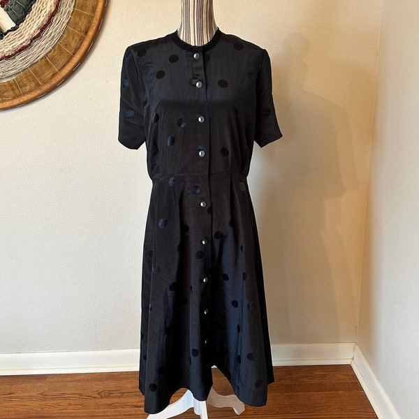 Vintage 50s Black Polkadot House Dress Woman's M/L