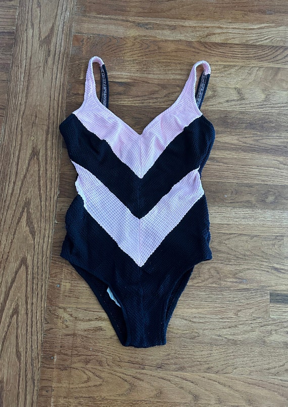 Vintage 90s Robby Len One Piece Swimsuit Chevron … - image 2