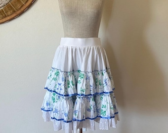 Vintage 80s Tiered Ruffled Tea Skirt Floral Fashion By Bettye S/M