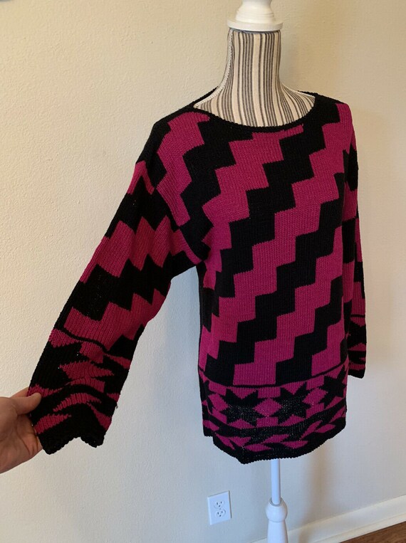 Vintage Bonwit Teller 90s Pink Black Sweater Medi… - image 2