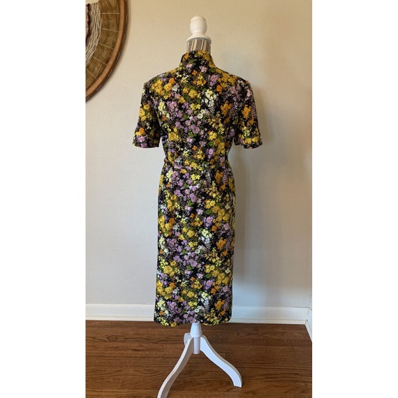 Vintage 70s Floral Pleated Dress Mid Mod Womans M - image 7