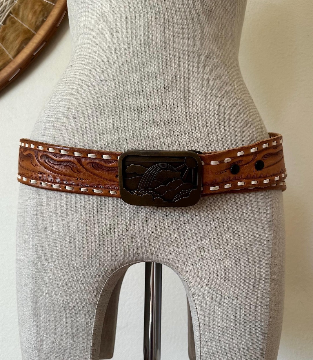 Susan Belt Vintage 70s Tooled Western Belt Susan With Rainbow Belt Buckle Woman's ...