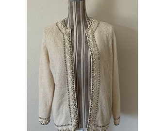 Vintage Cyn Les Mid Mod Wool Beaded Made in Hong Kong Women's cardigan Sweater M/L