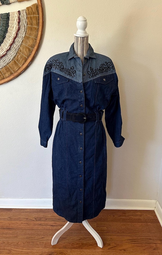 Vintage 90s Denim Country Cowgirl Dress Together Women's S Vintage 90s Denim Country Cowgirl Dress Together Women's S