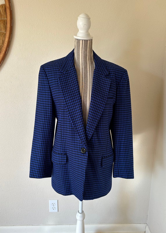 Vintage JH Collectibles Blue Houndstooth Blazer Wo