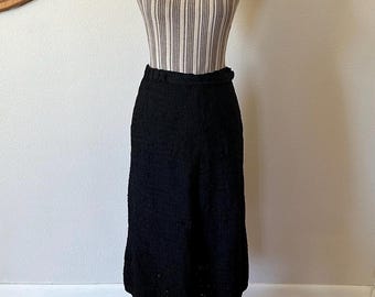 Vintage 40s Ann Fleischer Silk Ribbon Hand Knit Black Pencil Skirt Women's M