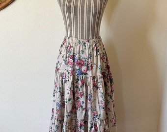 Vintage 90s Dion Western Floral Tiered Skirt Women's M